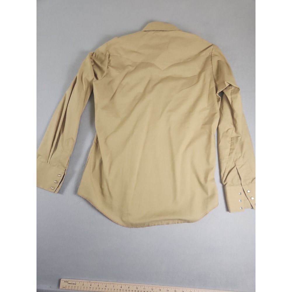 Vintage Champion Westerns Sz 16-35 Permanent Press Shirt Pearl Snap Button Tan - Picture 10 of 12